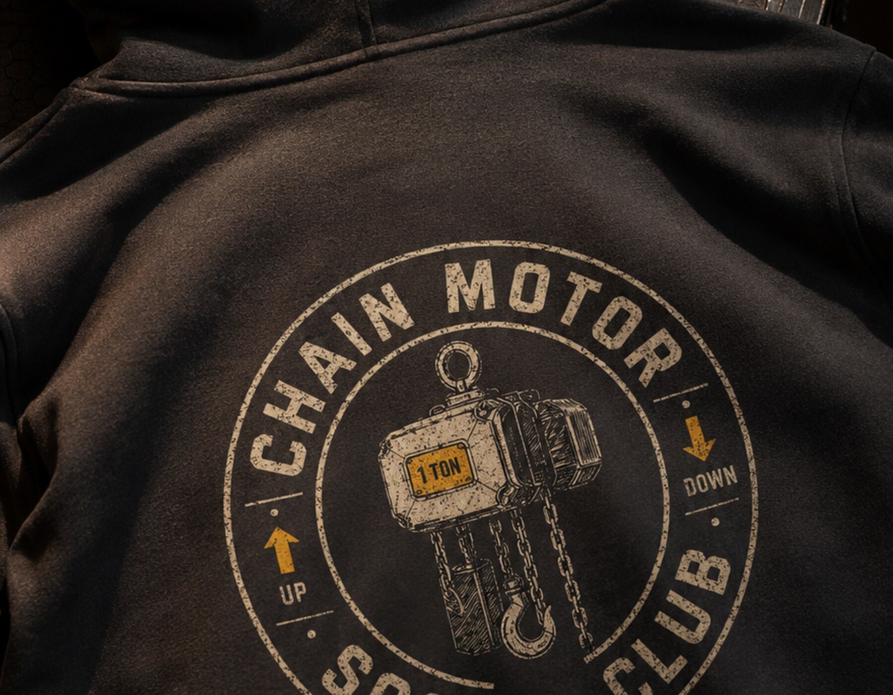 Chain Motor Social Club hoodie in a cinematic touring environment